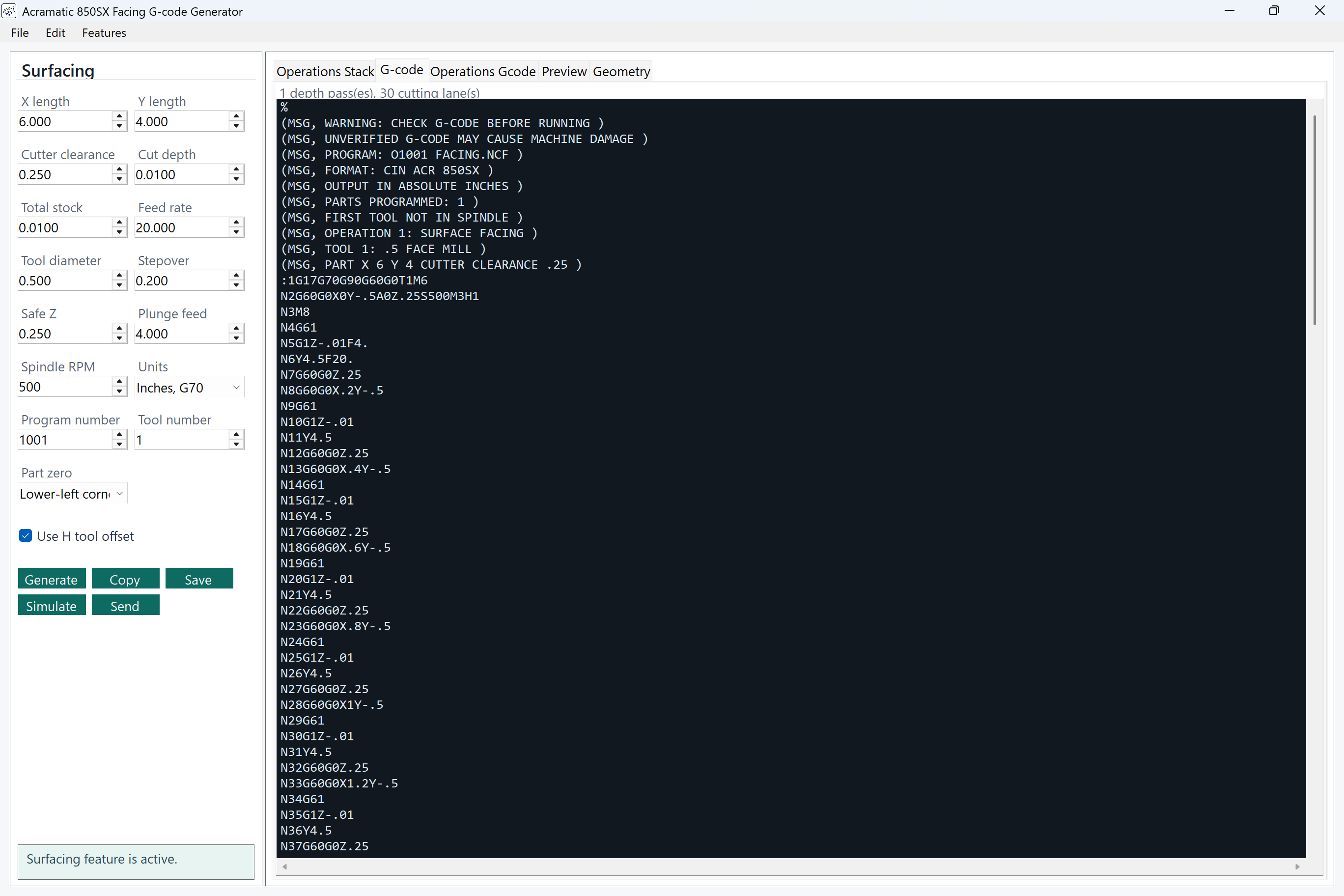 Generated G-code